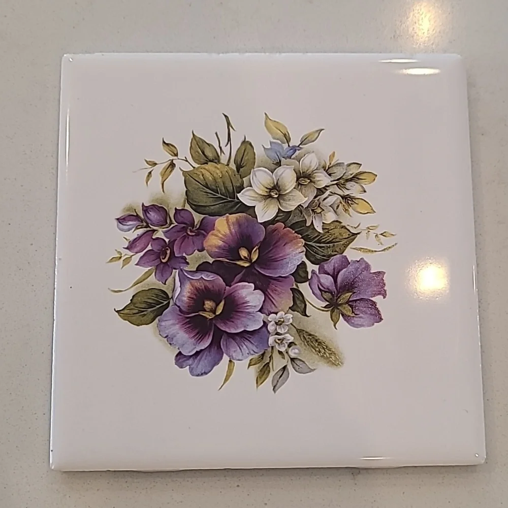 Purple Pansy Floral Tile Coaster